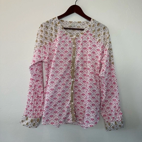 Sundance Long Sleeve Pink/White Pure Cotton Blouse M - Picture 1 of 4